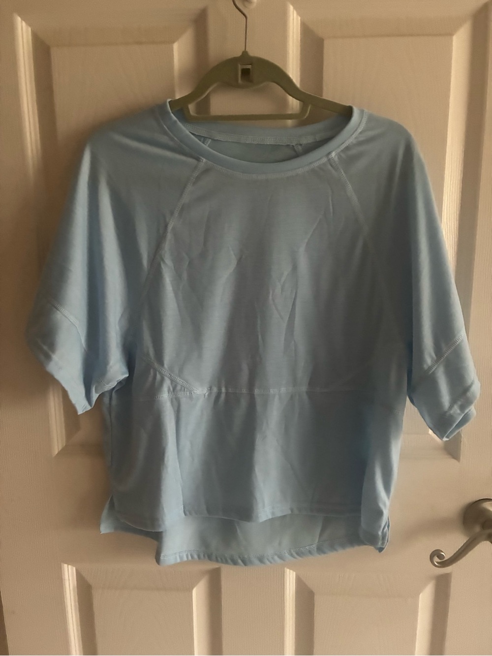 Women's Light Blue Short-Sleeve Crewneck Top - Relaxed Fit
